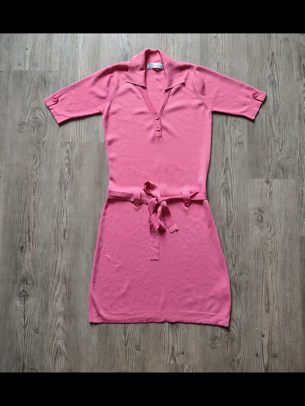 ZARA Women's Petal Pink Polo Ribbed Knit Dress Knee Length Belted Size L